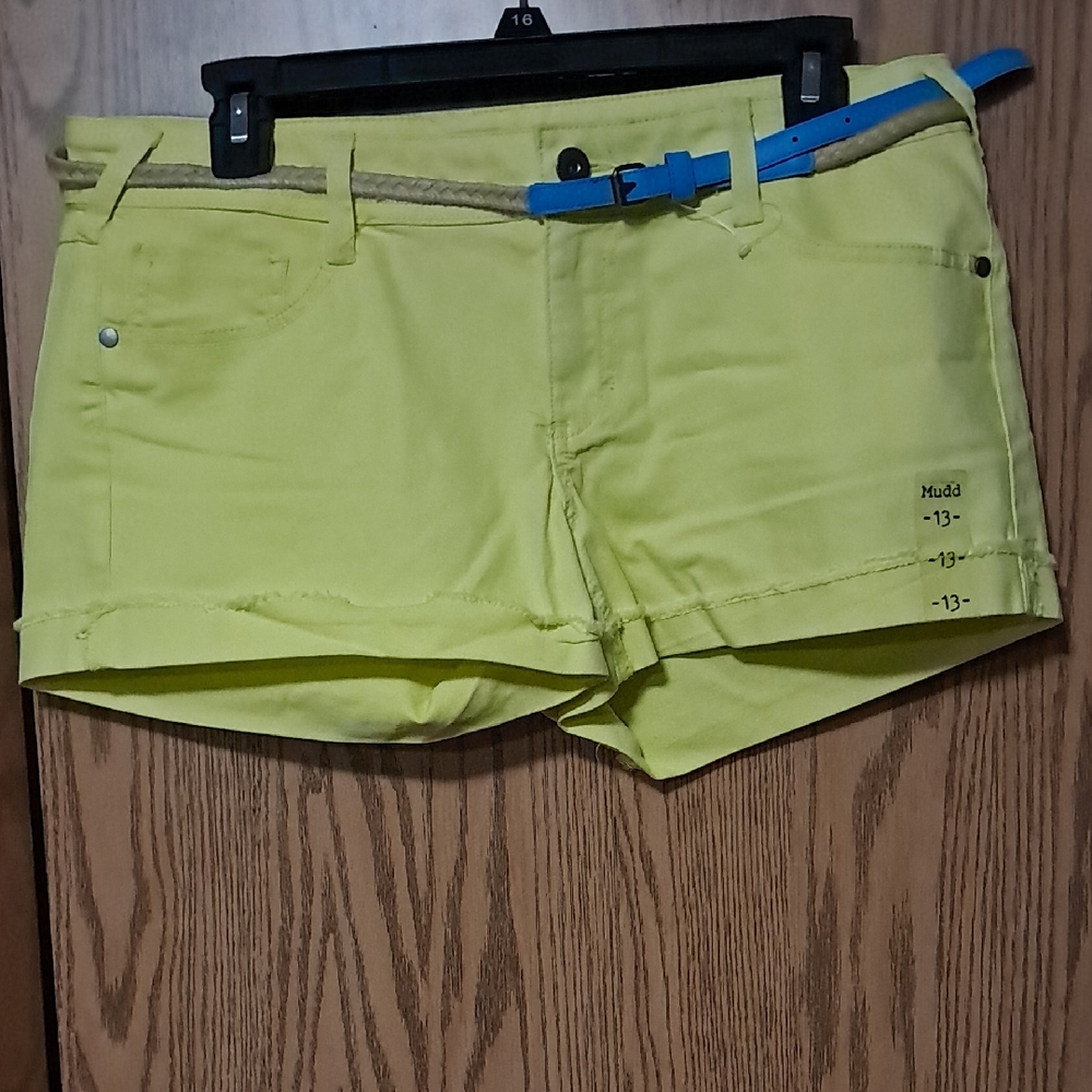 Mudd Neon Yellow Denim Shorts with Accent Belts